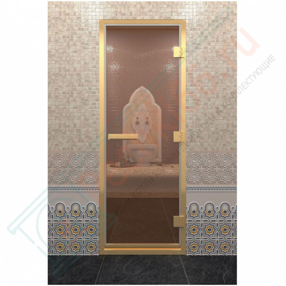 Стеклянная дверь для хамама в золотом профиле, бронза 190х80 (по коробке) (DoorWood) в Москве