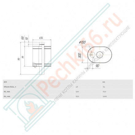 Натрубный бак для воды (НЕРЖ-439/0,8мм) 64 л, d-115 (Дымок)