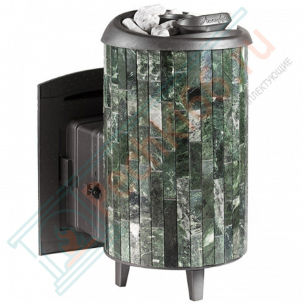 Банная печь Атмосфера L, в ламелях из натурального камня "Змеевик" наборный (ProMetall)