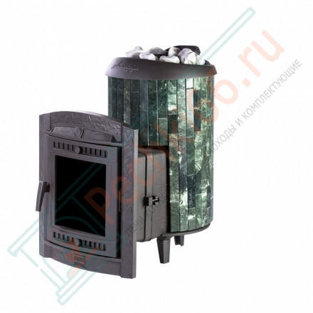 Банная печь Атмосфера L, в ламелях из натурального камня "Змеевик" наборный (ProMetall)