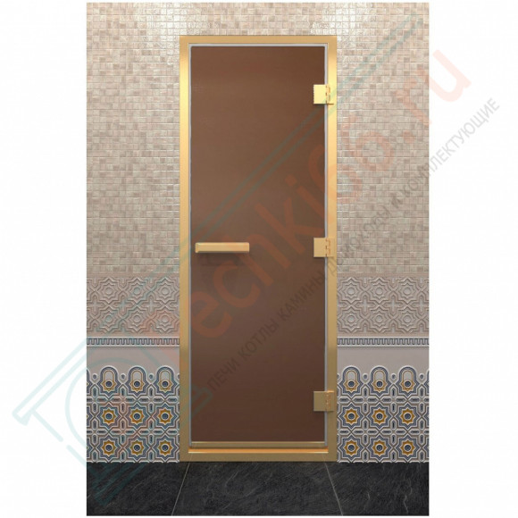 Стеклянная дверь для хамама в золотом профиле, бронза матовая 200х80 (по коробке) (DoorWood) в Москве