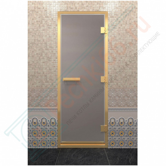 Стеклянная дверь для хамама в золотом профиле, сатин 200х80 (по коробке) (DoorWood) в Москве