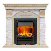 Электрокаминокомплект Dublin - Слоновая кость с патиной / Сланец крем с очагом Brookline Black