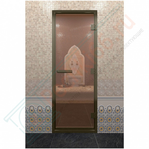 Стеклянная дверь DoorWood «Хамам бронза» в бронзовом профиле 2000х800 (по коробке) в Москве