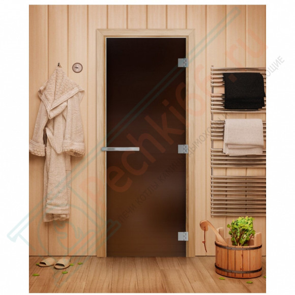 Дверь для бани и сауны Эталон, матовая бронза 10мм, 190х70 см (по коробке) (DoorWood) в Москве