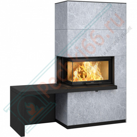 Печь-камин i41T талькомагнезит, стекло слева, черная полка и скамья - гранит (Contura)