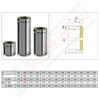 Сэндвич труба V50R с изол L=1000 (AISI-321/0,8-ОЦИНК-RAL/0,5) d-115/215 (Вулкан-Cerablanket)