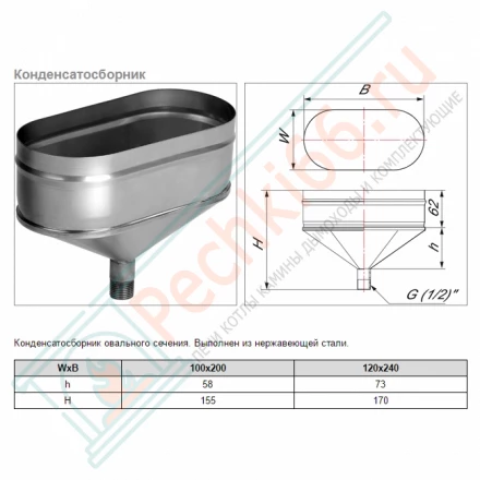 Конденсатосборник VOG (AISI-321/0,8) 120х240мм (Вулкан)