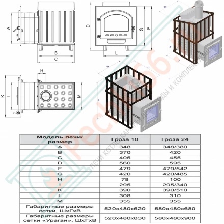 Чугунная печь для бани Гроза в сетке 24 (П) (ТехноЛит)