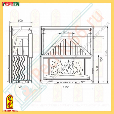 Чугунная топка Камилла 1100П (Мета) 18 кВт