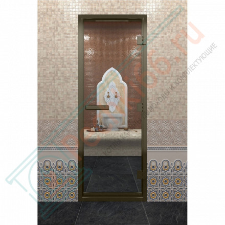 Стеклянная дверь DoorWood «Хамам Прозрачная» в бронзовом профиле 2100х800 (по коробке)