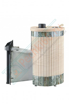 Дровяная банная печь Ферингер ОПТИМА "Окаменевшее дерево перенесённый рисунок + Жадеит" до 28 м³