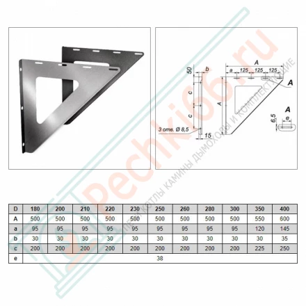 Кронштейн опоры 550х550 (AISI-304/1,5) (Вулкан)