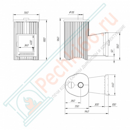 Дровяная банная печь Ферингер ОПТИМА "Окаменевшее дерево перенесённый рисунок + Змеевик" до 28 м³