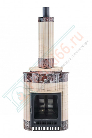 Дровяная банная печь Ферингер ОПТИМА "Окаменевшее дерево перенесённый рисунок + Россо Леванте" до 28 м³