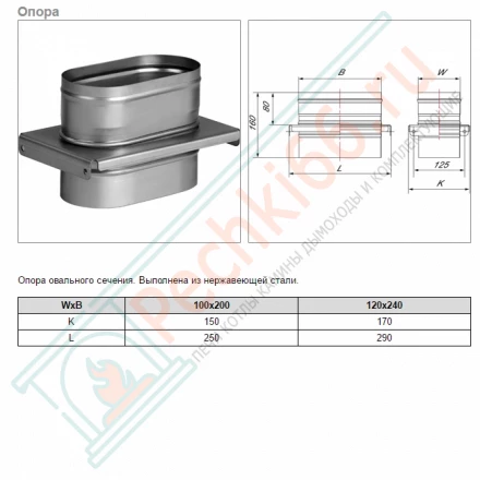 Опора VOG (AISI-321/0,8) 120х240мм (Вулкан)