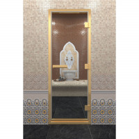 Стеклянная дверь DoorWood «Хамам Прозрачная» в золотом профиле 2000х700 (по коробке)