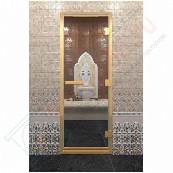 Стеклянная дверь DoorWood «Хамам Прозрачная» в золотом профиле 2000х700 (по коробке) в Москве