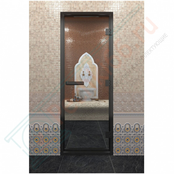 Стеклянная дверь DoorWood «Хамам Прозрачная» в черном профиле 2000х800 (по коробке) в Москве
