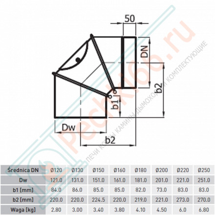 Колено 0 - 90° черное, с ревизией d-120 (Darco)