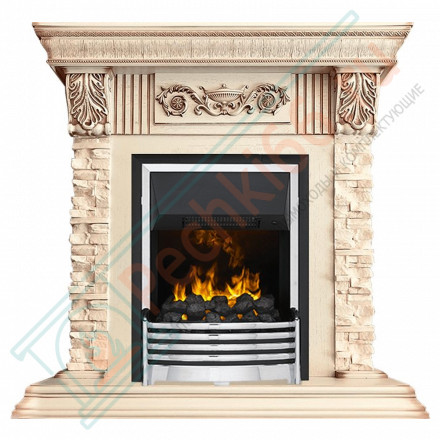 Электрокаминокомплект Luxemburg (каменный) - Сланец/Cлоновая кость с патиной с очагом Flagstaff
