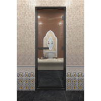 Стеклянная дверь DoorWood «Хамам Прозрачная» в черном профиле 2100х900 (по коробке)