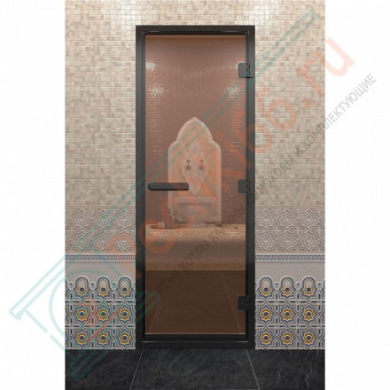 Дверь для хамама в черном профиле, бронза 1900x700 мм (DoorWood)
