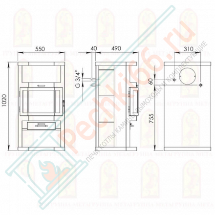 Печь-камин Ангара 12 Аква (Мета) до 320 м3