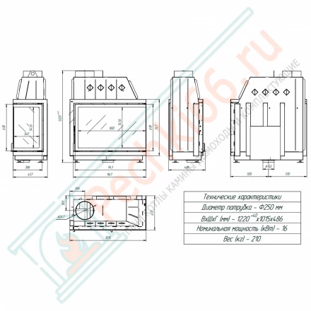 Каминная топка Альфа 1000RB (Экокамин) 15 кВт