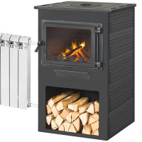 Печь-камин Панорама Антрацит с плитой и Т/О (Этна)