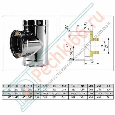 Тройник 90° V50R с изол (AISI-310S/0,8-ОЦИНК-RAL/0,5) d-115/215 (Вулкан-Cerablanket)