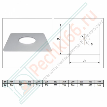 Фланец без изол 750х750 на трубу V50R (AISI-304/0,5) d-150/250 (Вулкан)