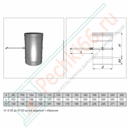 Задвижка L=170 (AISI-304/0,5мм) d-120 (Вулкан)