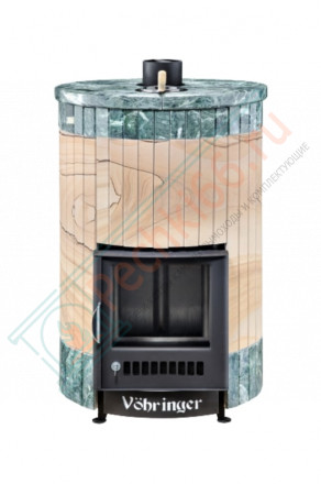 Дровяная банная печь Ферингер УЮТ-18 "Окаменевшее дерево перенесённый рисунок + змеевик" до 18 м³