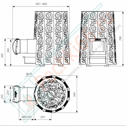 Дровяная банная печь Grill'D Violet Long Window Max (Камень колотый 100 кг)