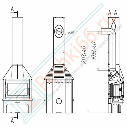 Печь-камин Мюнхен угловой черный (ЭкоКамин) 12 кВт