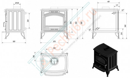 Чугунная печь-камин KOZA K6 W с водяным контуром (Kratki)
